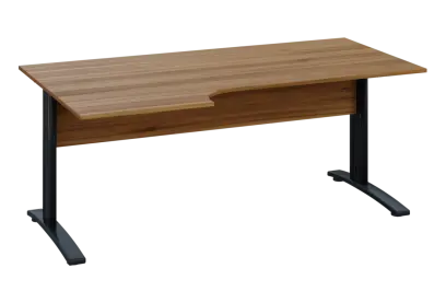 ERK 18 - 186 stůl kancelářský, rohový, levý, kovová podnož černá, deska 18 mm, široký 1800 mm, ořech světlý